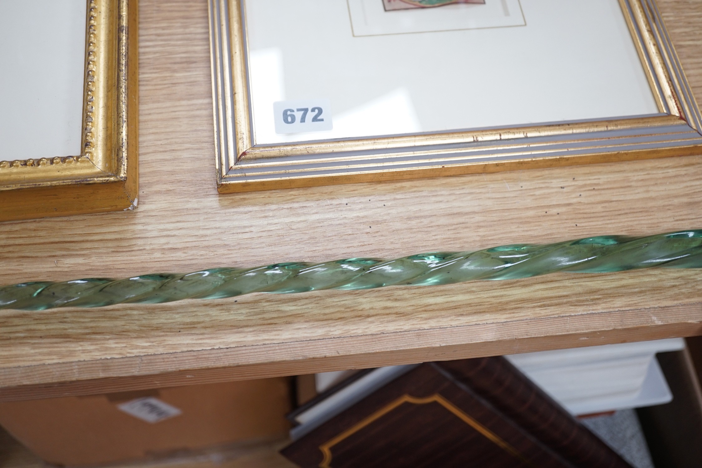 A Victorian green glass walking stick, 107cm